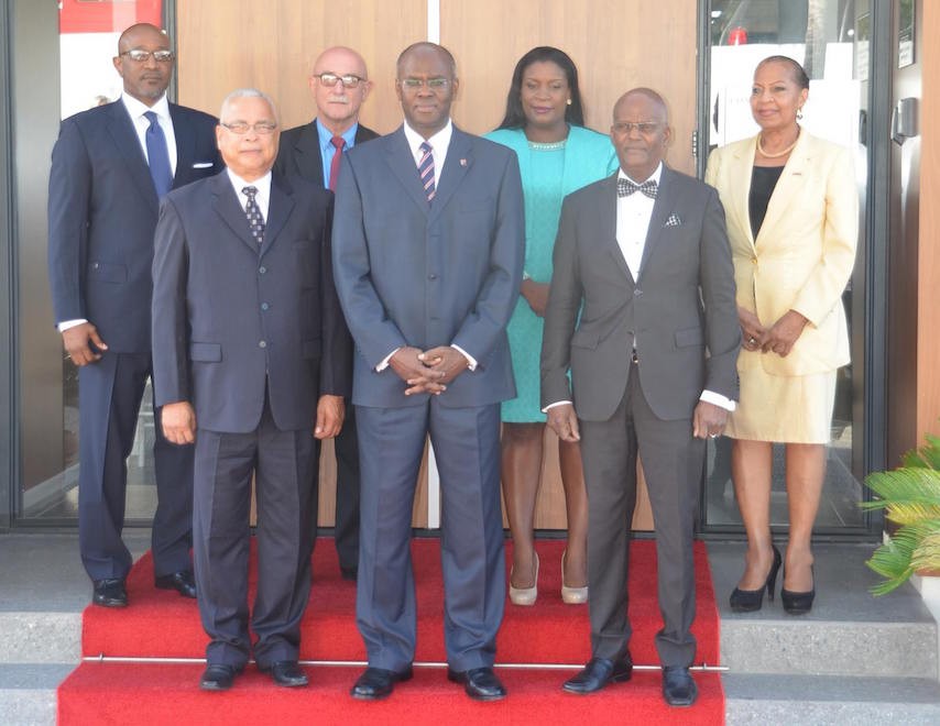 Government is led by the Honorable Prime Minister Marcel F. A. Gumbs (front row left). He was joined by (back row from left) Minister Claret Connor, Minister Martin Hassink, Minister Rita Bourne-Gumbs, Minister Plenipotentiary Josianne Fleming-Artsen and Minister Dennis Richardson (front row right). 