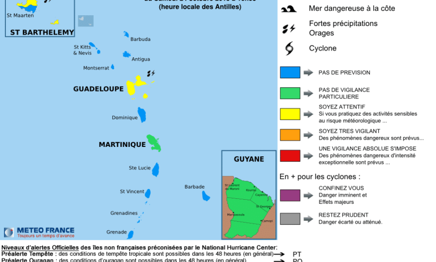 Maj Dimanche 25 Octobre 10h00 Meteo France Niveau De Vigilance Jaune Danger Fortes Pluies Et Orages Sur Les Iles Du Nord