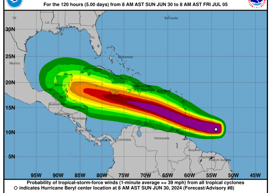 L’ouragan Béryl en catégorie 4 s’approche de la Barbade et Saint-Vincent-et-les-Grenadines