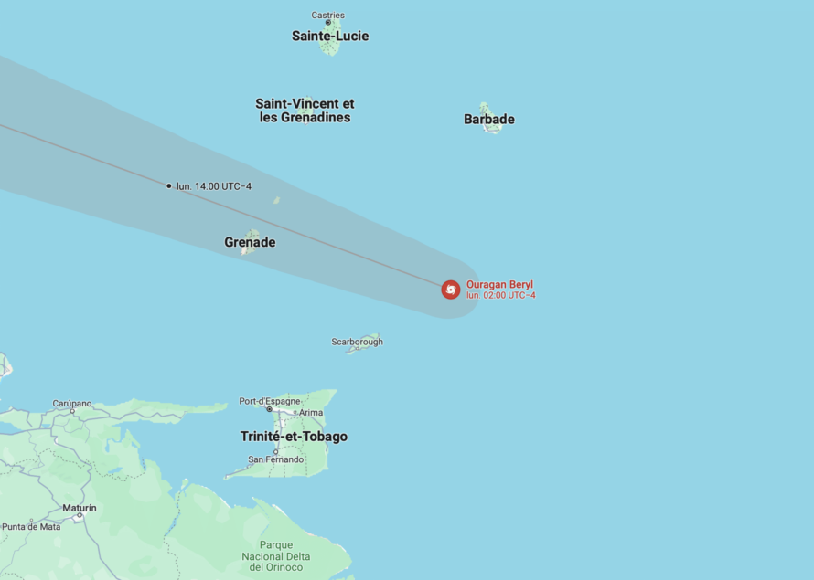 L’ouragan BERYL perd un peu en intensité à l’approche de la Barbade